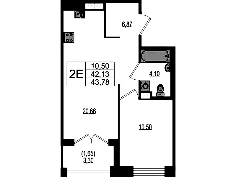 1-комнатная квартира 43.78 м², 2/4 эт., ЖК «Ranta Residence»